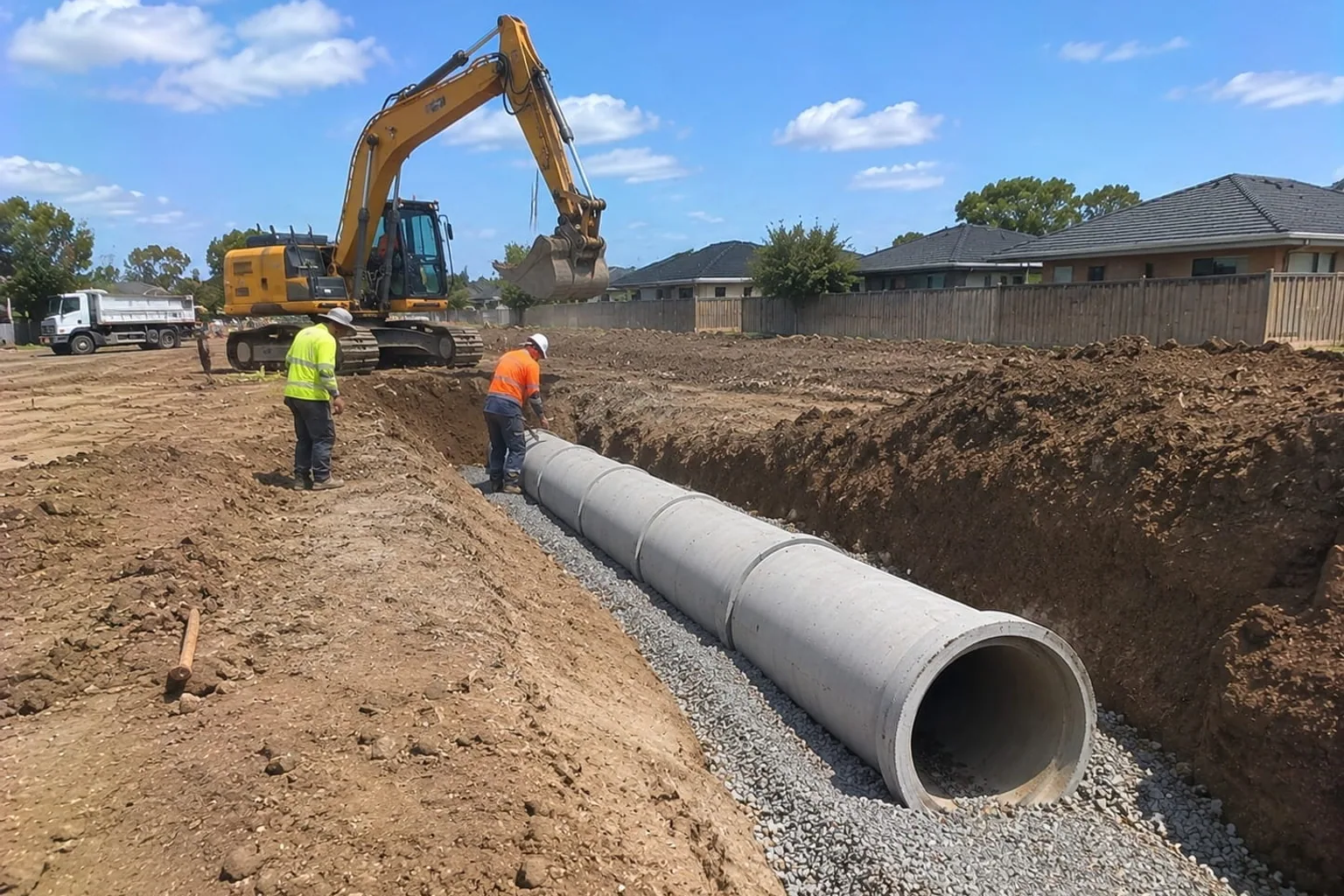 Drainage pipe and fittings laid out ready to install at an Auckland job